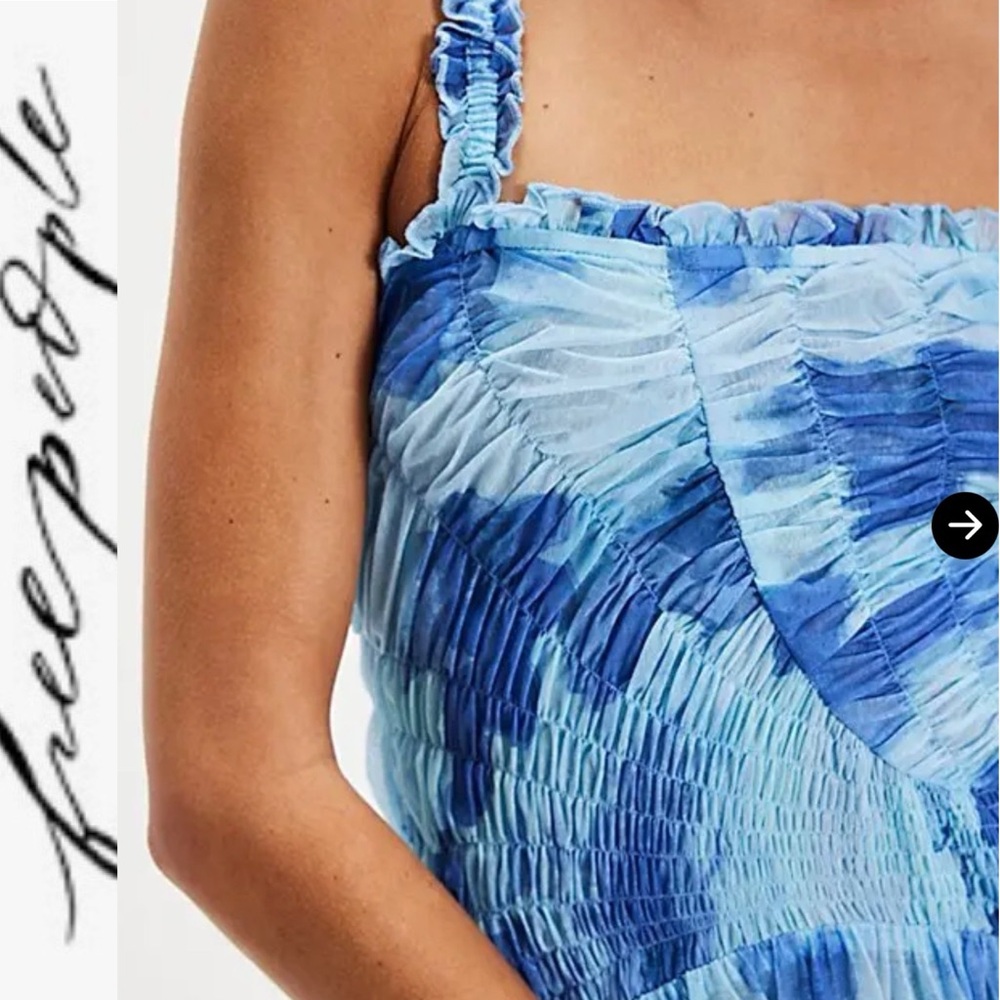 NEW Free People Tessa Smocked Mesh MIDI Dress in Baby Blue xs - Picture 3 of 12